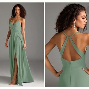 Azazie Davis Dress, Size A6, Matcha, Stretch Crepe